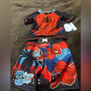 Marvel Spiderman boys t-shirt and short swimsuit set size 2 T